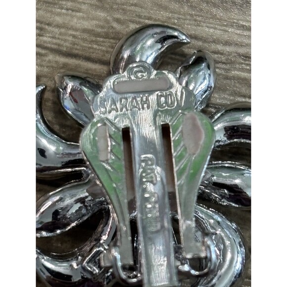 Vintage Sarah Coventry Mountain Flower 7210 Clip-on Earrings AB Crystals 1960's - Picture 5 of 6